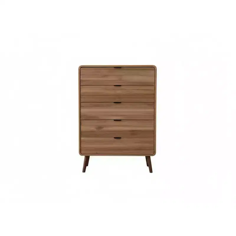 White & Walnut 5-Drawer Nightstand with Hidden Storage – Single