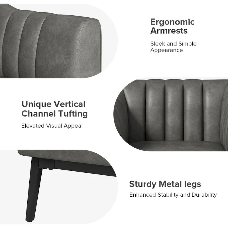 Alfons Industrial Leather Chair with Channel Tufting and Metal Leg Set of 2 by HULALA HOME
