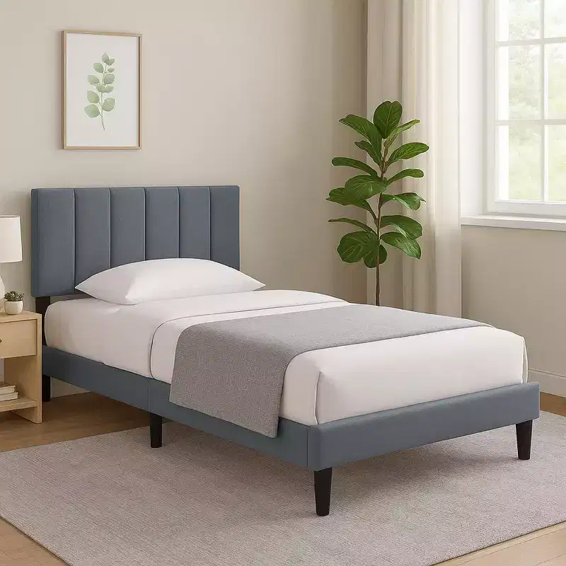 Royal Hampton Full Bed, Soft Channel Tufted Charcoal Gray Linen Upholstery