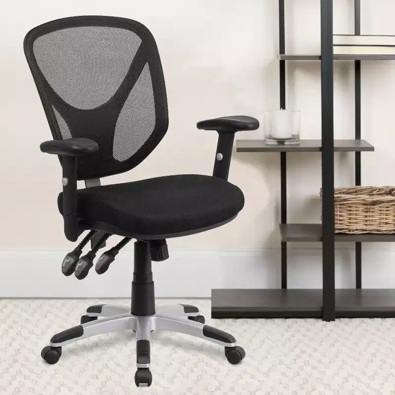 Emma and Oliver Mid-Back Black Mesh Multifunction Swivel Ergonomic Task Office Chair - Arms