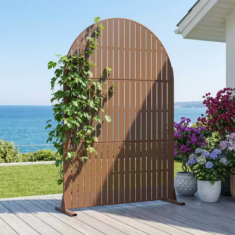 72H x 47W Arched Outdoor Metal Privacy Screen Freestanding Fence Panels in Light Gray/Brown for Garden Patio Deck Yard