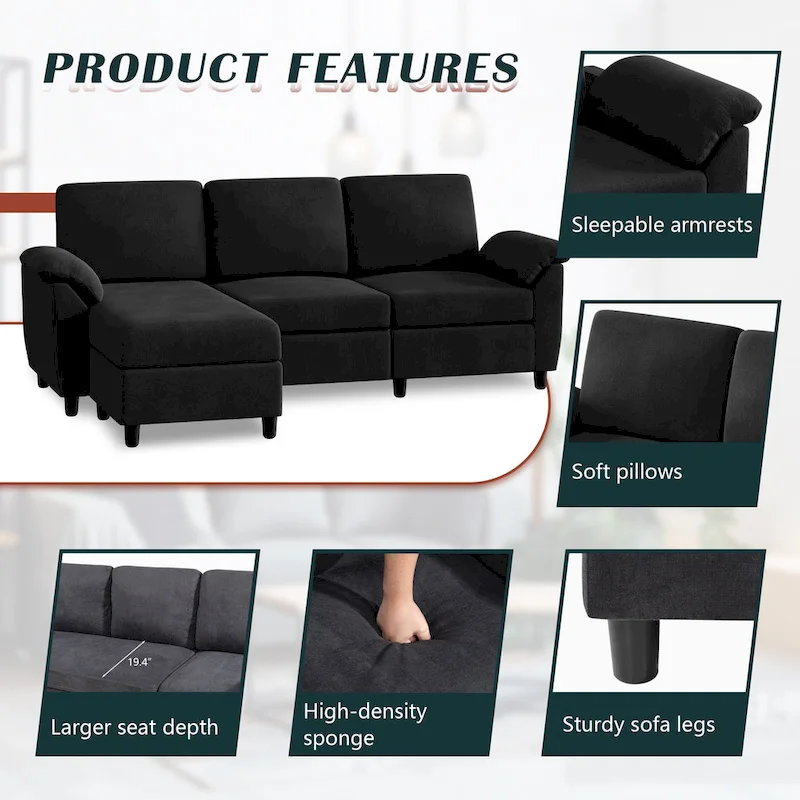 Futzca 79 Convertible Sectional Sofa Couch, 3 Seat L Shaped