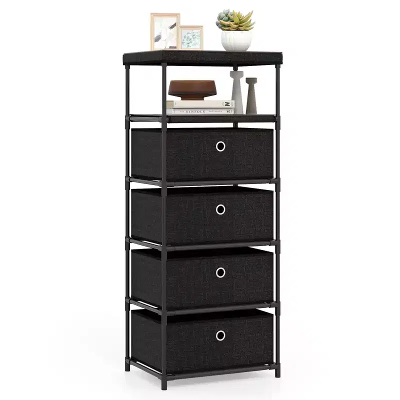 Costway 4-Drawer Dresser w/ Shelf w/ Fabric Bins Industrial Storage Tower Unit