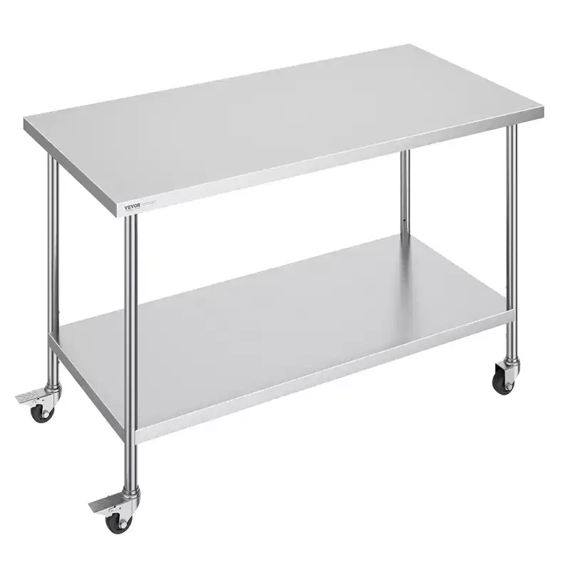 Stainless Steel Work Table 30x60 Inch – 4 Wheels, 3 Adjustable Heights, NSF