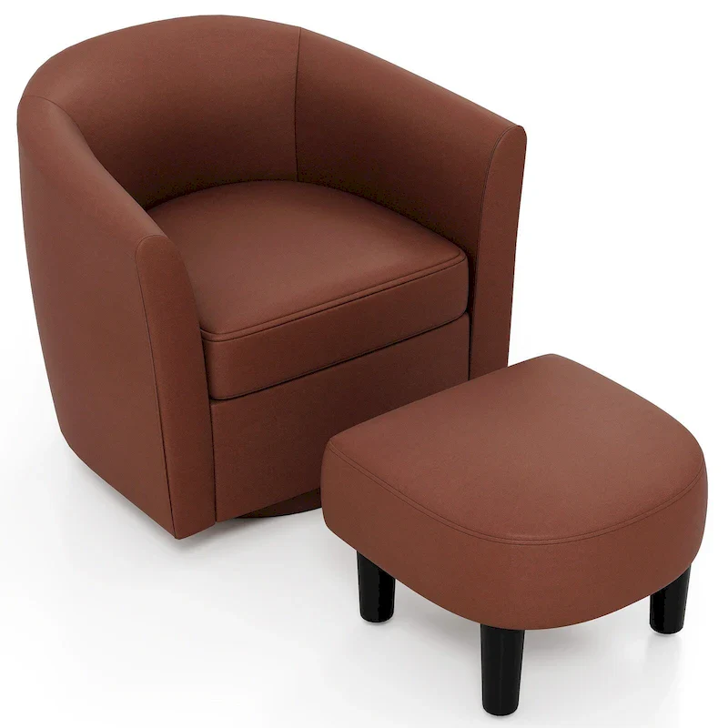 Swivel Barrel Chair with Ottoman Footrest Curved Backrest
