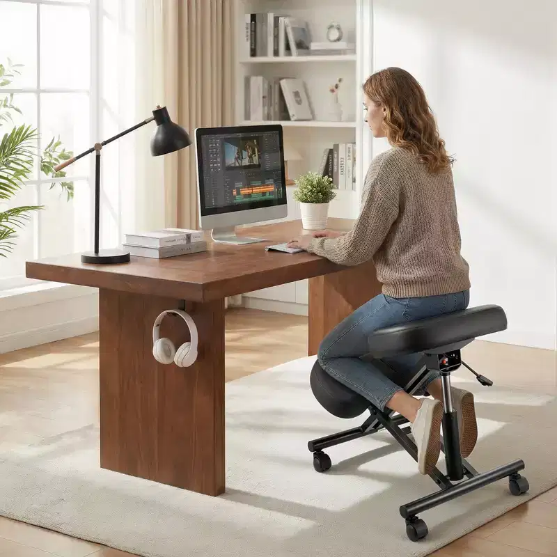 VEVOR Ergonomic Kneeling Chair with Wheels, Mobile X-Shaped Posture Knee Chair with Adjustable Height & Thick Foam Cushions, Natural Relief, Black