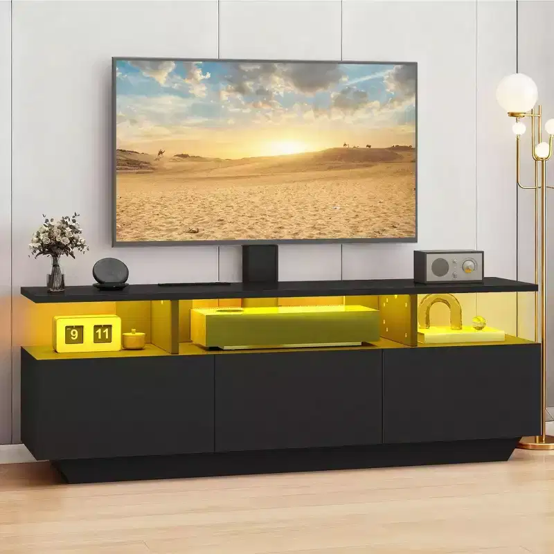 TV Stand with Mount for 65 inch TVs, LED Entertainment Center with Power Outlet, TV Media Console with Storage for Living Room