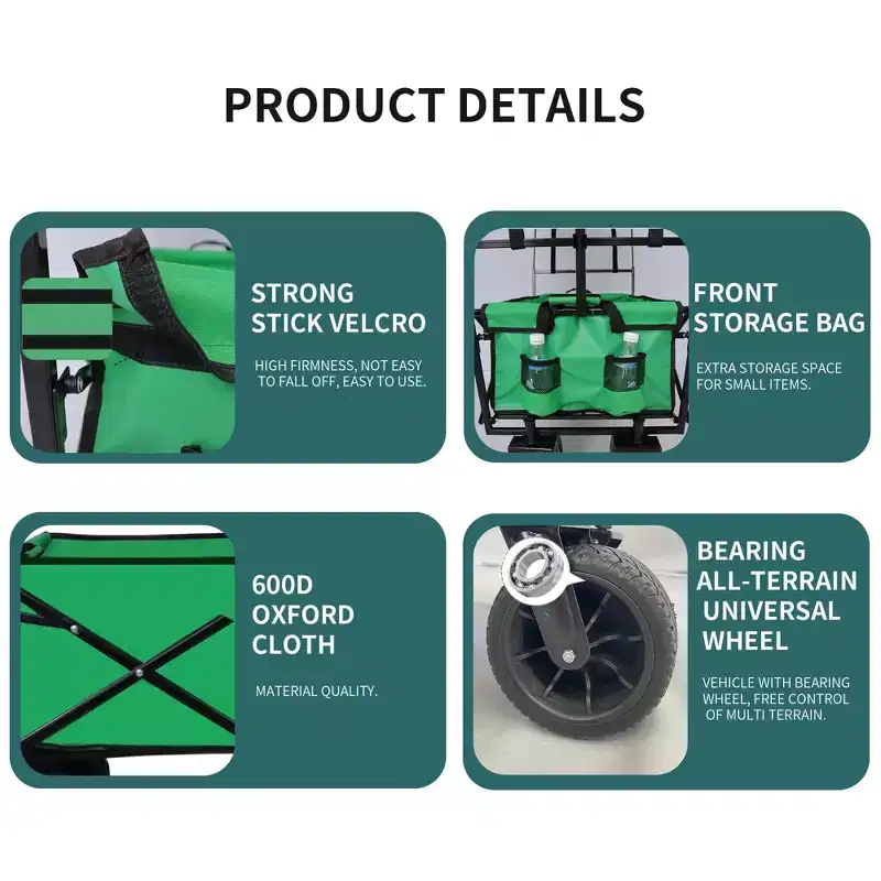 Collapsible Folding Wagon Cart C Green Utility Wagon for Camping/Shopping (1-Pack)