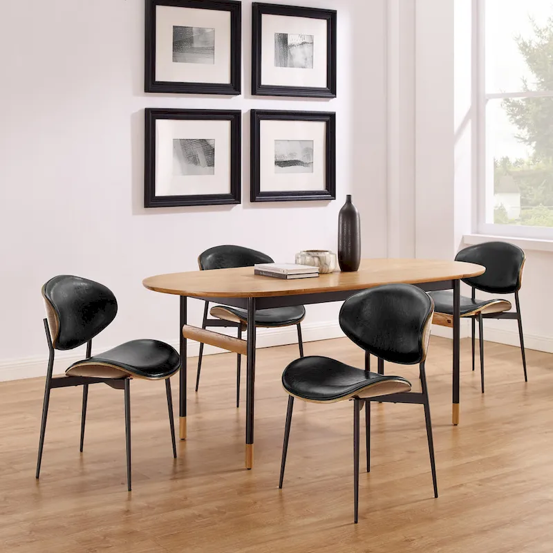 Art Leon Set of 4 Mid-century Wood and Faux Leather Dining Chairs