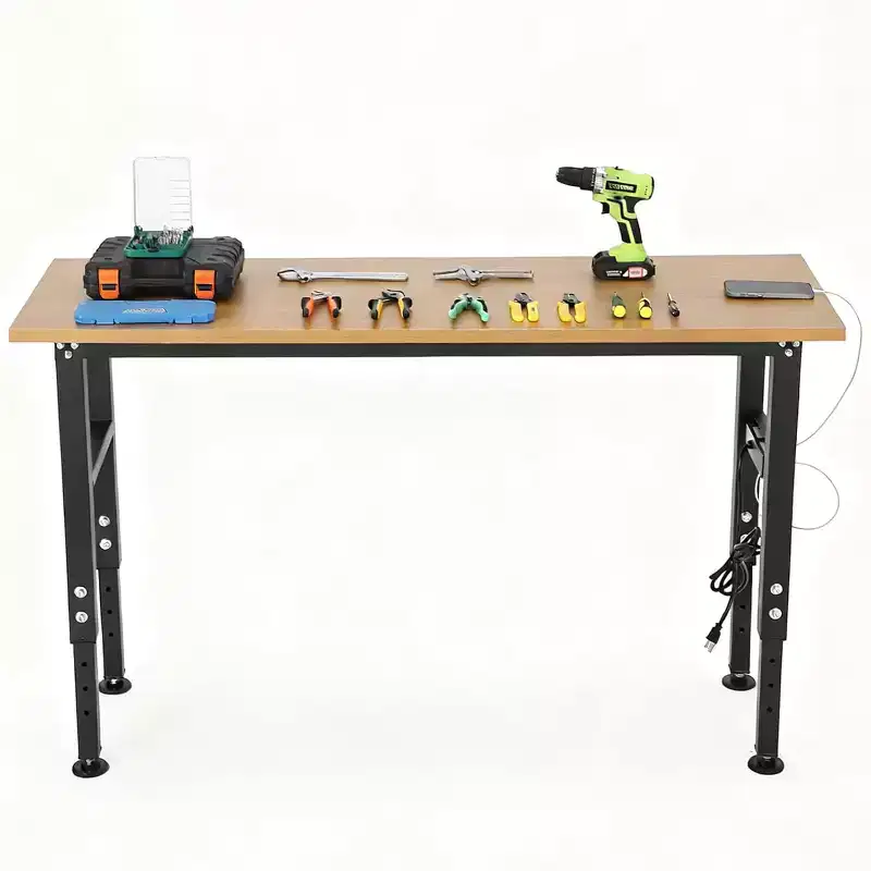 Heavy-Duty 60 Steel Workbench | Adjustable Height & Power Outlet | 2500 LBS Capacity for Garage, Workshop & Home