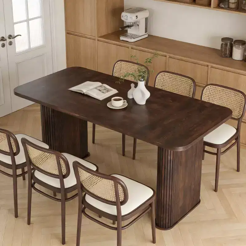 62 Dining Table for 6-8 | Rectangle Wooden Kitchen Table with Double Pedestal, Sturdy Dinner Table for Dining Room, Kitchen & Living Area