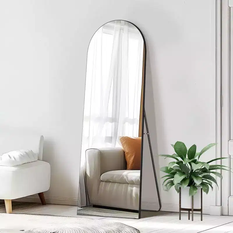 PexFix 23 in W x 67 in H Oversized Arch Wood Full Length Black Wall Mounted Standing Mirror Floor Mirror