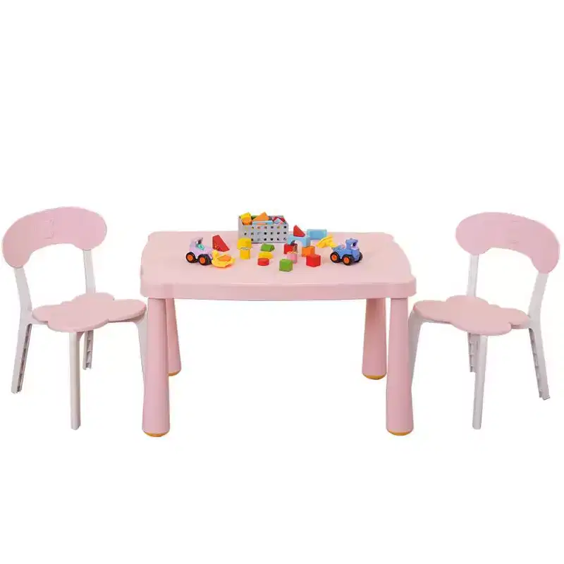3-Piece Plastic Kids Table and Chair Set (Pink & White) - Perfect for Reading, Preschool, Drawing & Playroom