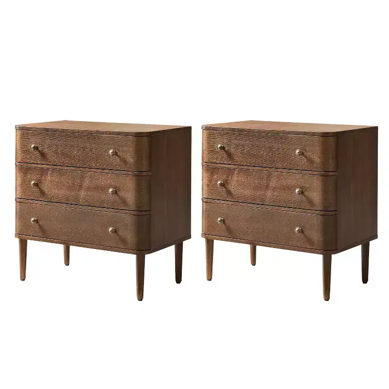 Noah Modern 26W 3-Drawer End Table Set of 2 with Solid Wood Legs Built-in Outlet|ART OF LIVING DESIGNS-WALNUT