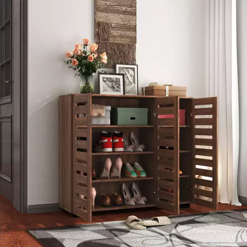 5-Tier Shoe Cabinet with Three Doors and Adjustable Shelves for Entryway, Living Room and Hallway