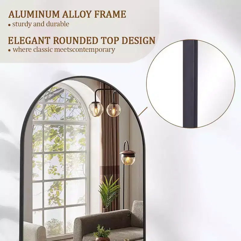 57x22 Full Length Mirror, Wall Mirrors Hanging or Leaning Arched-Top Full Body Mirror with Stand for Bedroom, Dressing Room, Black