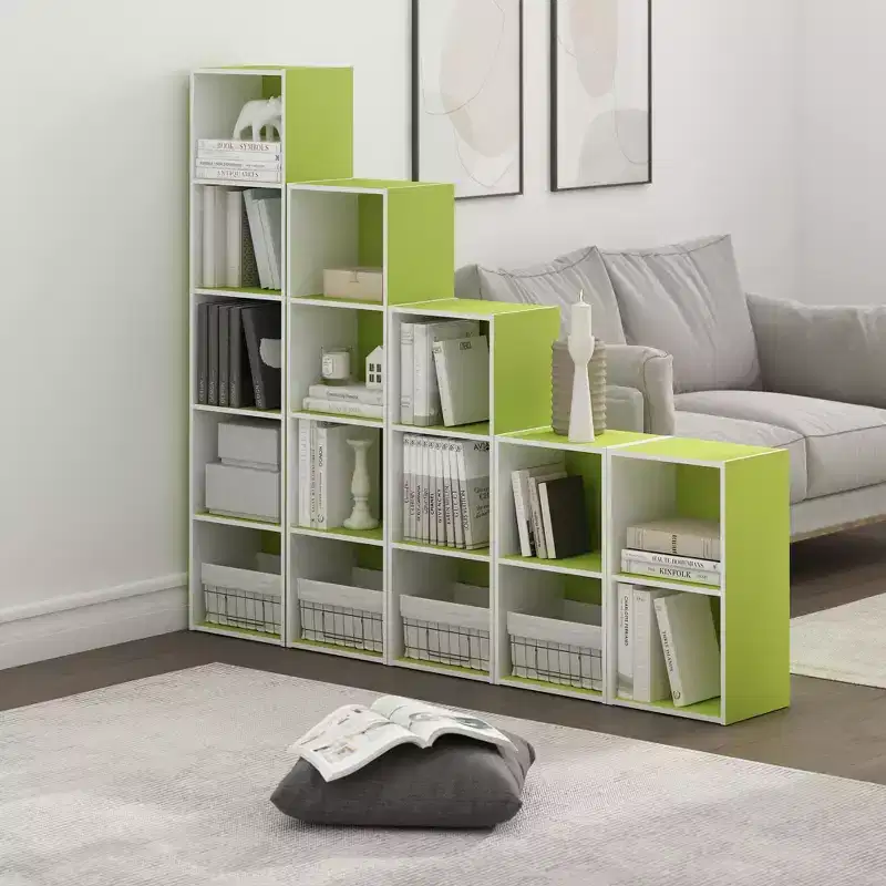 2-Tier Open Decorative Bookshelf / Night Stand / End Table, Green & White