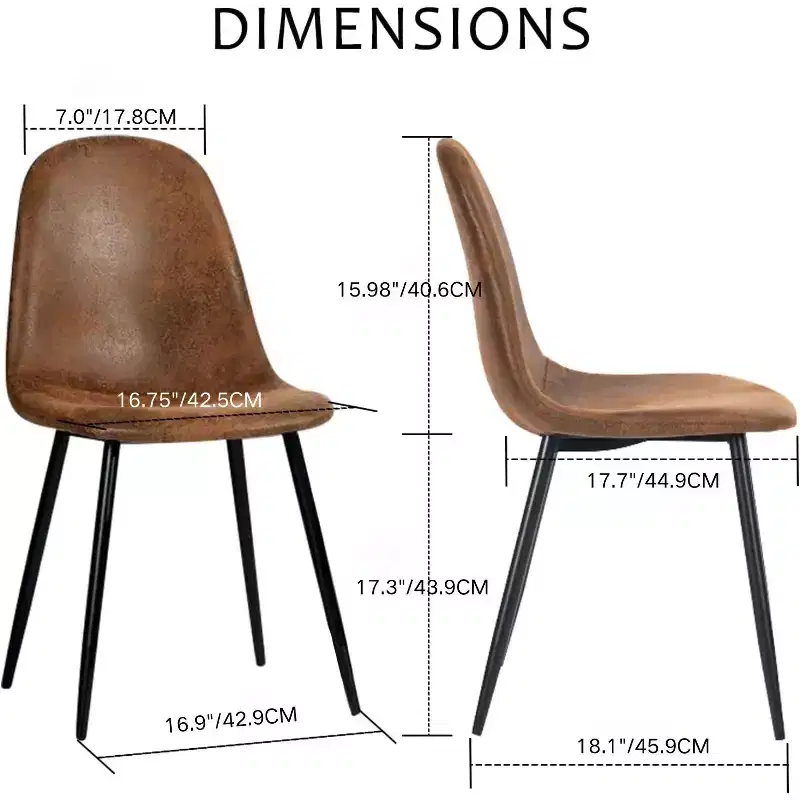 FurnitureR Dining Chairs Set of 4 with Metal Legs, Suede Fabric Comfortable Side Seating Mid-Back Amrless for Kitchen, Restarant, Living Room, Brown