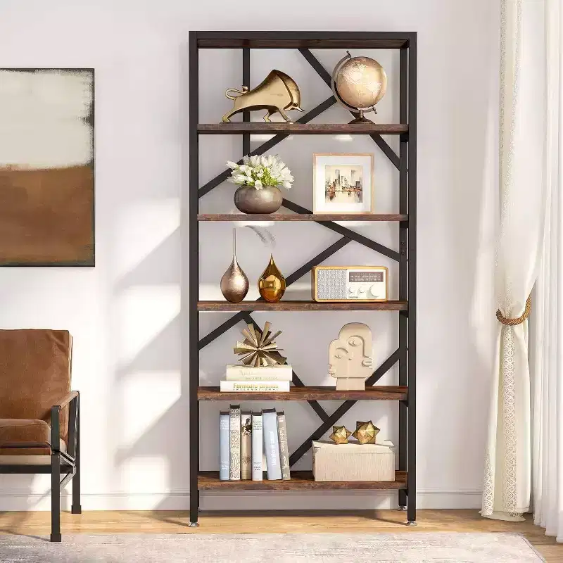 70.87" 6 Tier Bookshelf Rustic Brown