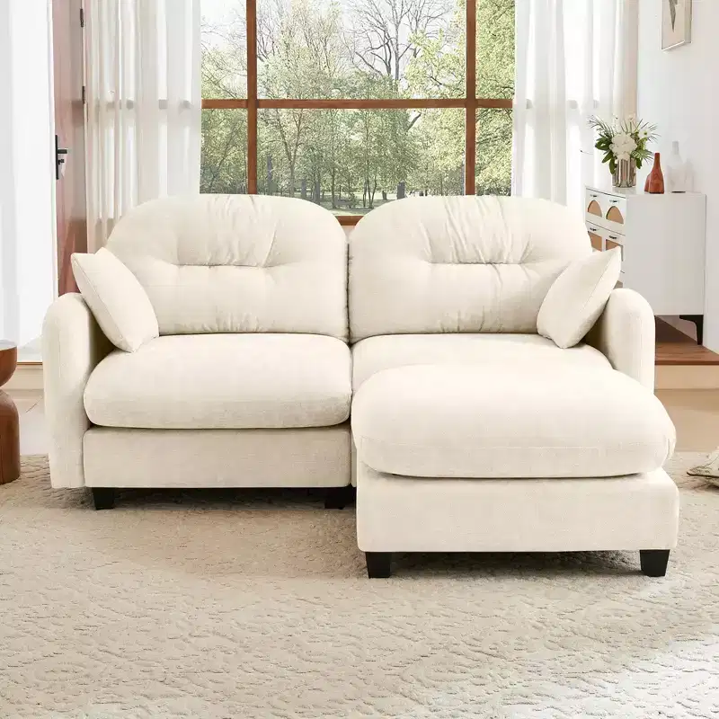 74 Beige Cloud Sectional L-Shaped Couch With Ottoman Soft Chenille Fabric High-Density Foam for Living Rooms