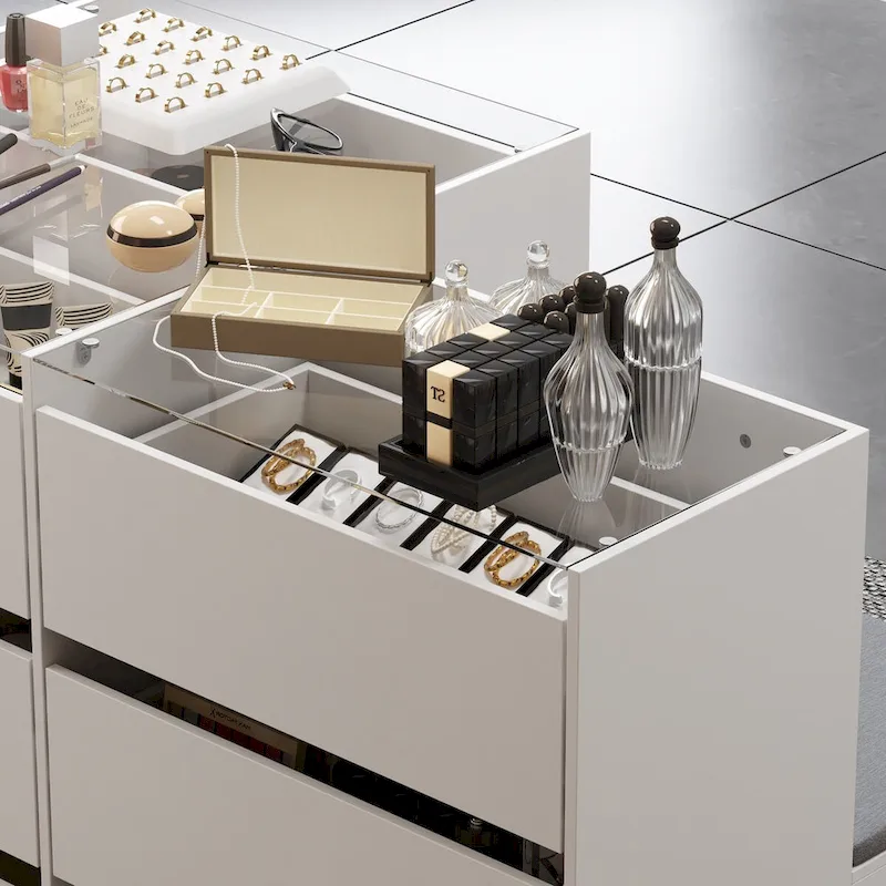 Glass Cosmetic Cabinet with Drawers and Shoe Shelf