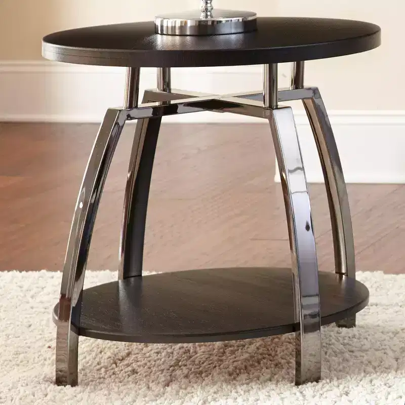 Coham End Table Silver Shield and Nickel - Steve Silver Co.: Wood Laminate, Metal Frame, Round Shape