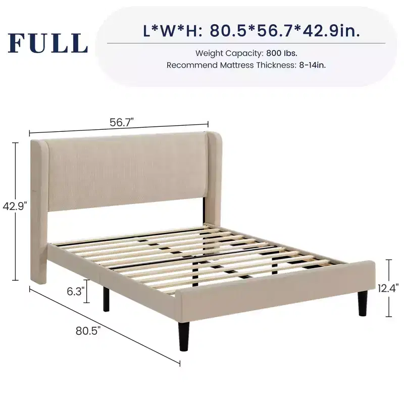 Upholstered Bed Frame with Wingback Headboard, Velvet Upholstery Platform Bed,No Box Spring Needed, Durable Wood Slats Support, Easy Assembly