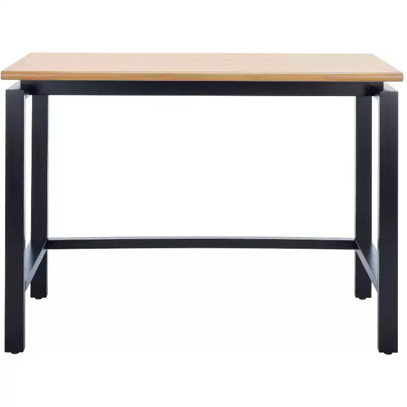 Industrial Writing Desk with Recessed Detail, Natural Wood Top & Black Base