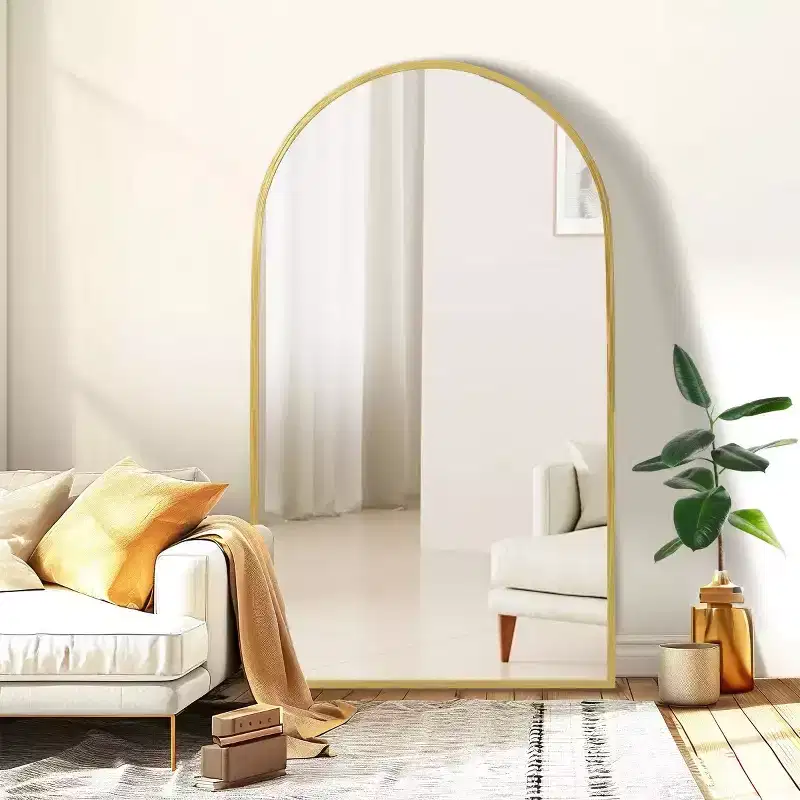 67 inch Full Length Arched Floor Mirror with Aluminum Alloy Frame, Gold