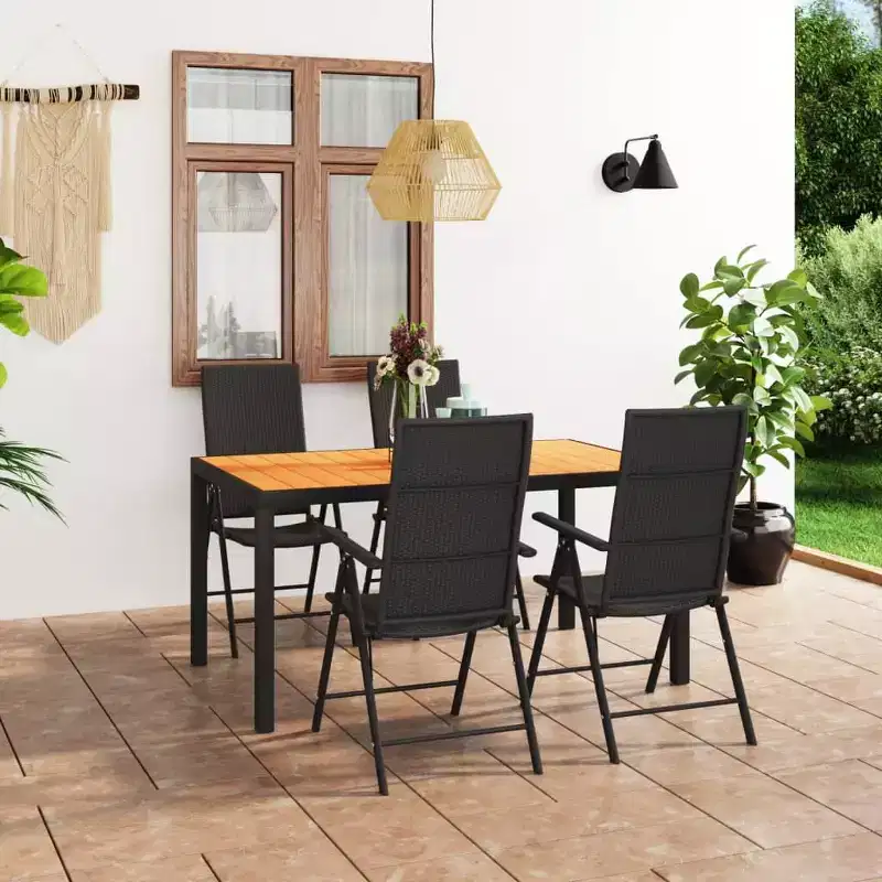 vidaXL Dining Set Black PE Rattan Medium Multi-Position Backrest