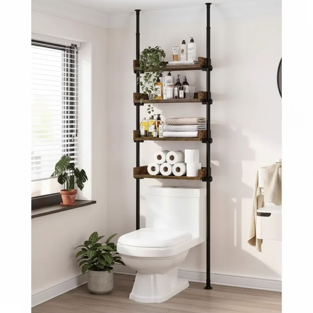 4-Tier Over Toilet Storage Organizer with Adjustable Shelves