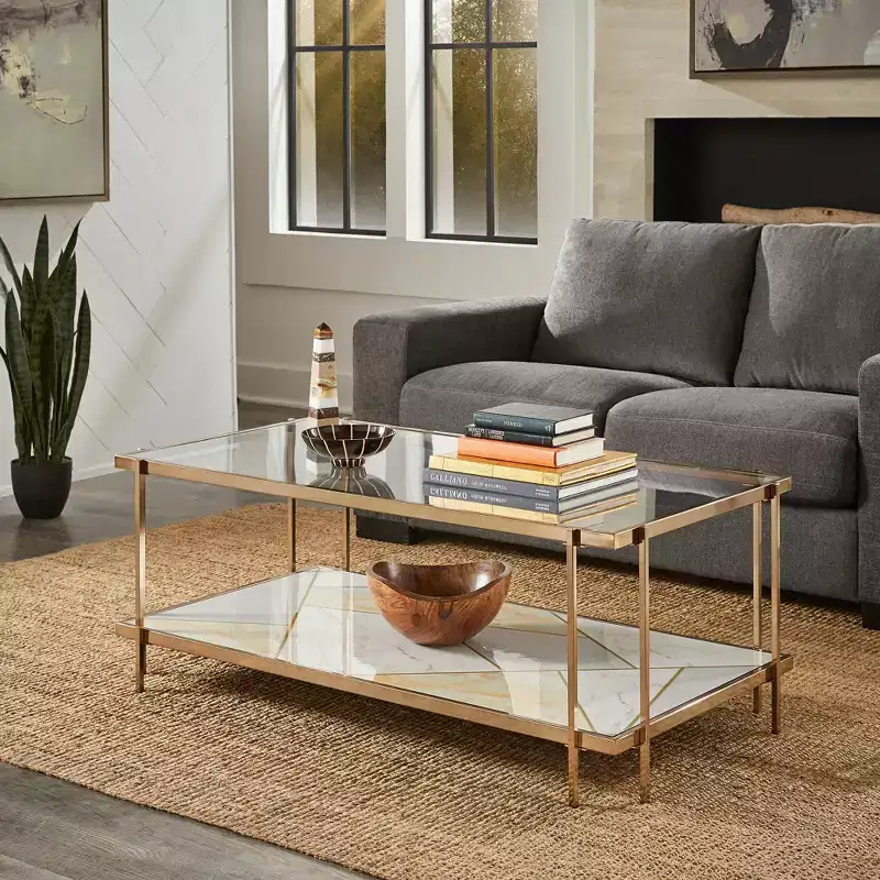 Strivers Marble Pattern Coffee Table - Champagne Gold - iNSPIRE Q