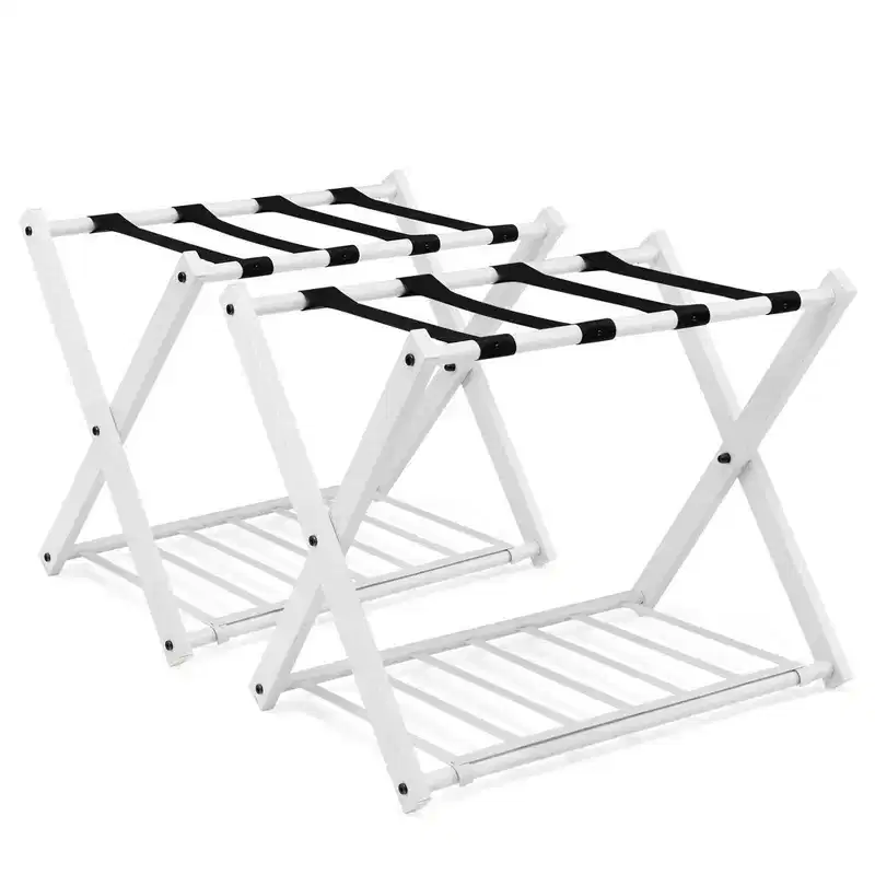 Costway Set of 2/4 Folding Metal Luggage Rack Suitcase Shoe Holder Hotel Guestroom with Shelf