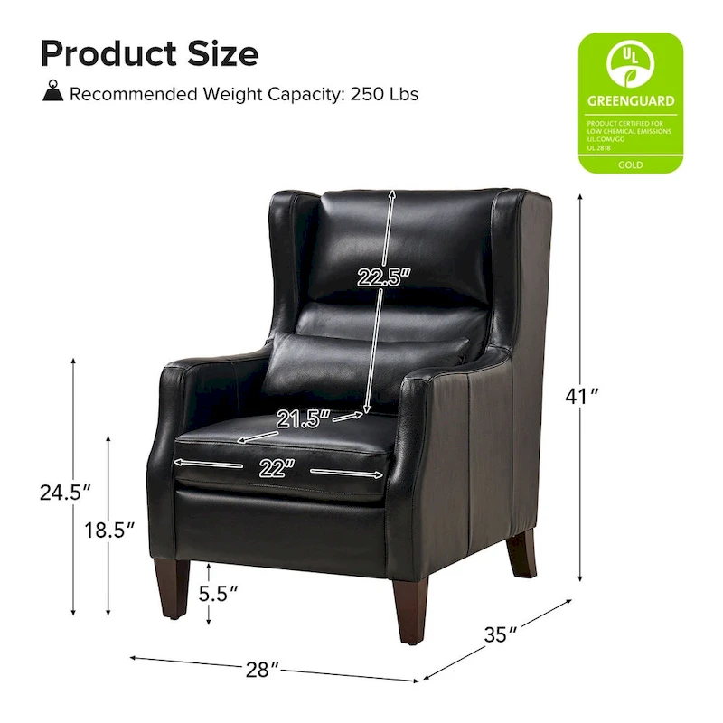 Erich Genuine Leather Wingback Armchair with Pillow by HULALA HOME