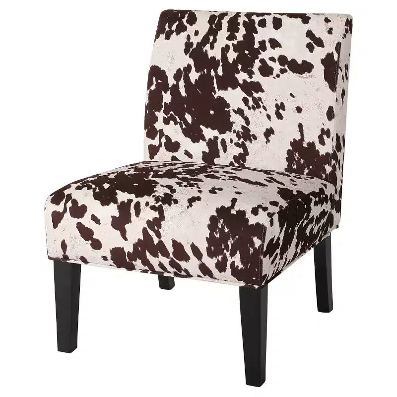 Cowhide Print Upholstered Accent Chair - Rubberwood Frame, Polyester Fabric