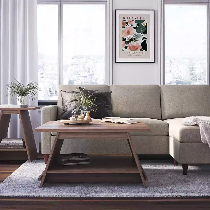 Walnut A-Frame Coffee Table with Magazine Perch