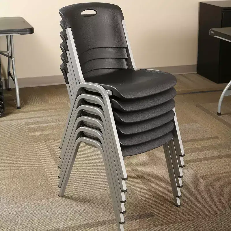 Black Armless High-Back Stackable Chair, Set of 14