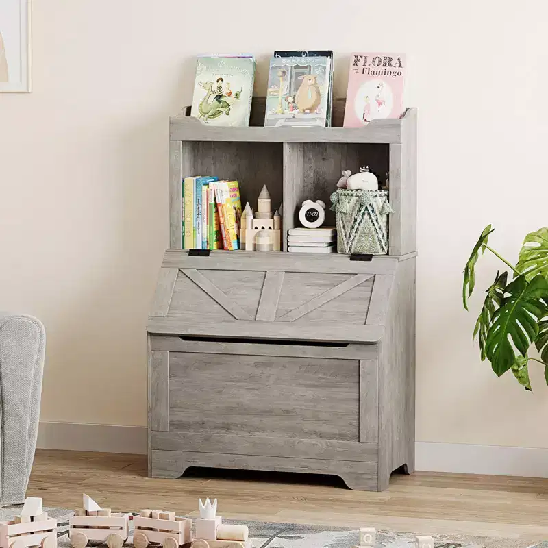 47.8H Wooden Kids Bookcase and Toy Storage Organizer with Flip-Top Lid,Boys/Girls Toy Storage Organizer