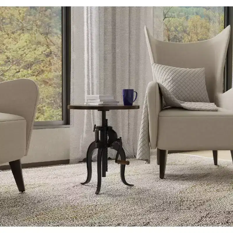 Carolina Living Emma Adjustable Crank Accent Table Chestnut/Black: Rustic Round, Metal Frame, Mango Wood Top