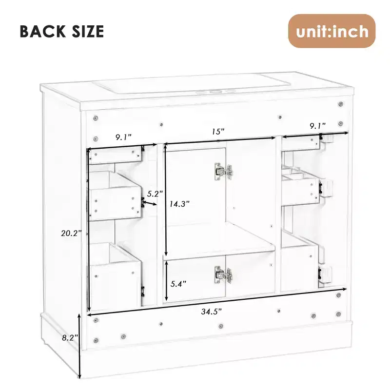 Bathroom Cabinet, 36 Inch Bathroom Vanity with 6 Drawers, Adjustable Shelf,Freestanding Bathroom Vanity Cabinet