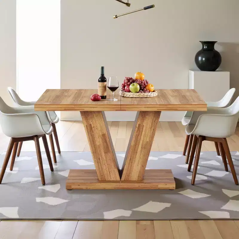 TUYOHW Dining Table for 4-6, Rectangular Kitchen Table with 1.57 Thick Top & Triangle Support, 47.2 L, Walnut+Brown