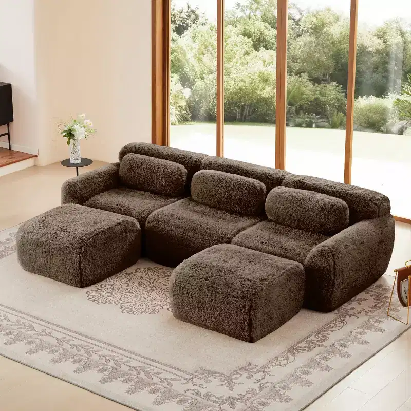 Modular Sectional Sofa with 2 Ottomans, Deep Seat Sectional Sleeper Sofa, Modern Small Sectional for Living Room & Bedroom-Panipeachy