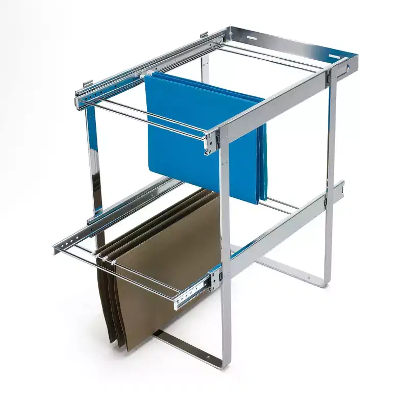 Rev-A-Shelf 2 Tier 14.5 Base Cabinet File Drawer Organizer System for Leterr & Legal Sized Files for Home Office or Home Storage, Chrome, RAS-FD-KIT