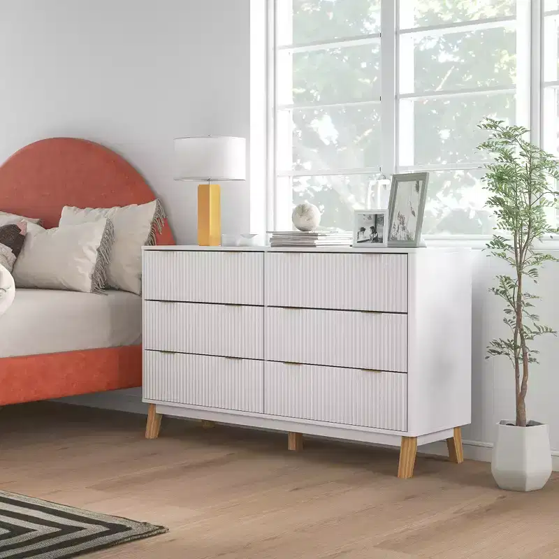 Fluted Dresser for Bedroom with 6 Drawers, 54