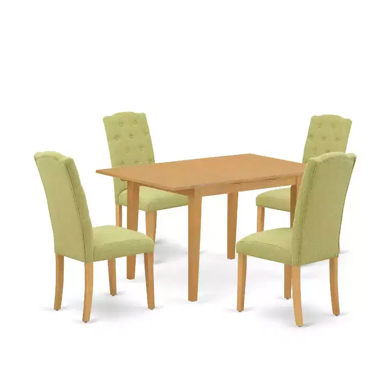 HomeStock 5-Pc Natural Oak Finish Solid Wood Top-Rectangular Dining Room Set with Butterfly Leaf-Seats 4