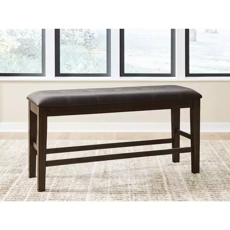 Signature Design by Ashley Haddigan Counter Height Upholstered Dining Bench, Button-Tufted Faux Leather Seat, Dark Brown Finish