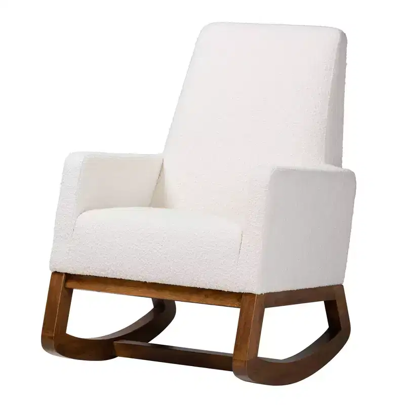Yashiya Boucle Upholstered and Wood Rocking Chair Off White/Walnut Brown - Baxton Studio