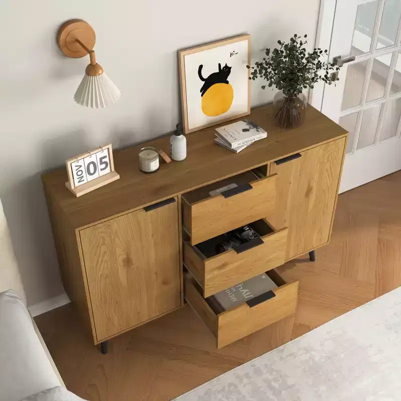 47.2 Inch Sideboard Buffet Cabinet with 3 Drawers 2 Doors and Wood Coffee Bar Storage
