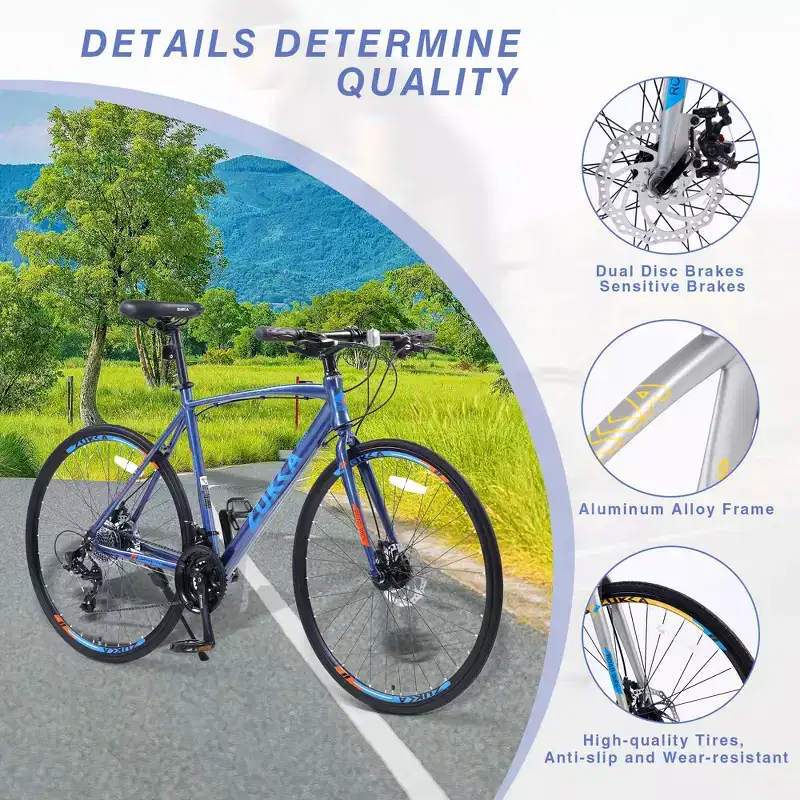 Road Bike with 24 Speeds Drivetrain, 700C Bike with Disc Brakes, Lightweight City Bike Aluminum Alloy Frame,Road Hybrid Bike for Men Women