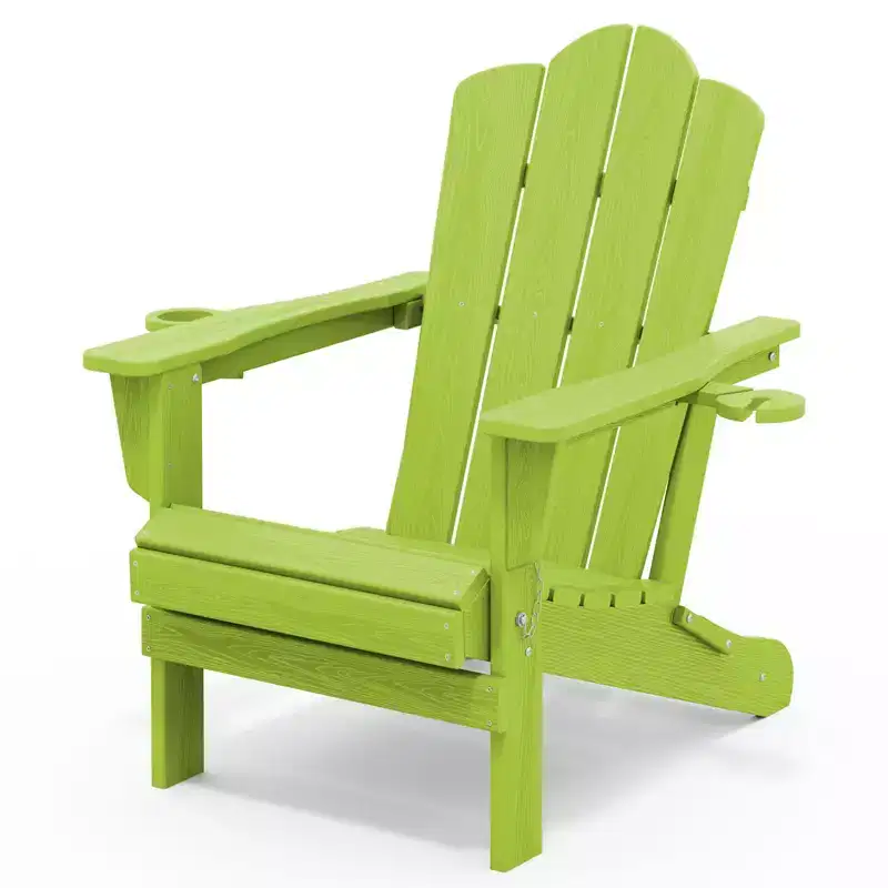 HYLEORY HDPE Folding Adirondack Chair with 2 Cup Holder - Composite Adirondack Chair